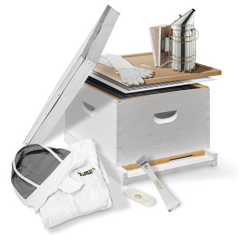 10 Frame Painted and Assembled Starter Beehive Kit with Accessories